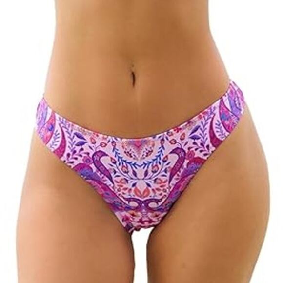 Cupshe Floral Paisley Mid Rise Bikini Bottom Purple Pink Multi Size Medium - Picture 1 of 7
